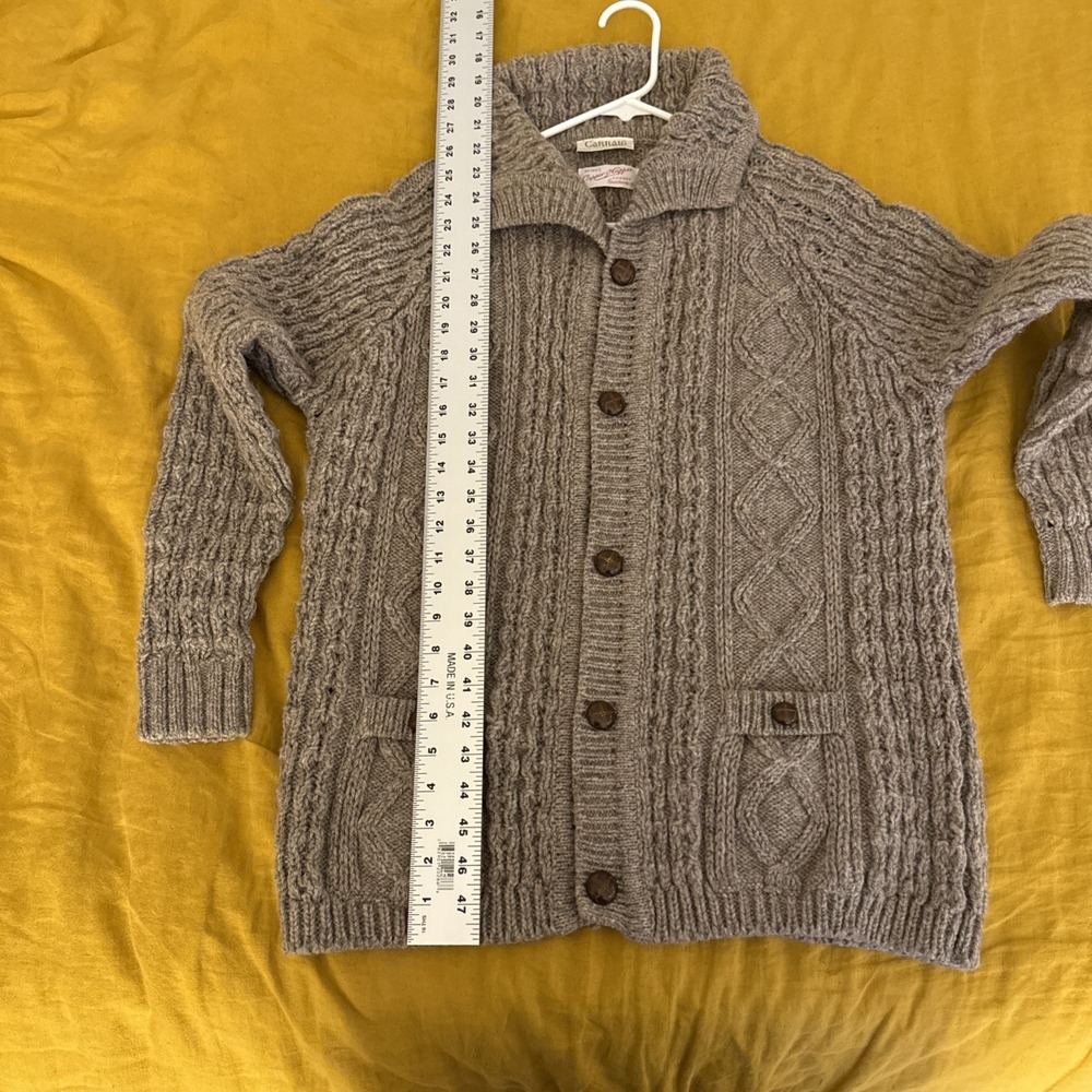 Carraig Donn Aran Sweater Cardigan Women Sz L Beige Wool Cable Knit pocket - Picture 12 of 13